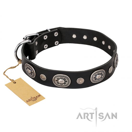 Black Tie Fdt Artisan Leather Bullmastiff Collar With Old Silver