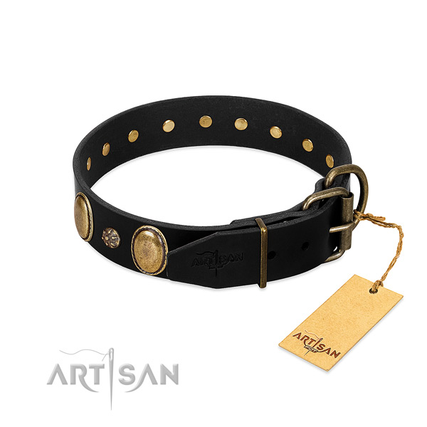 Comfortable wearing soft to touch full grain leather dog collar