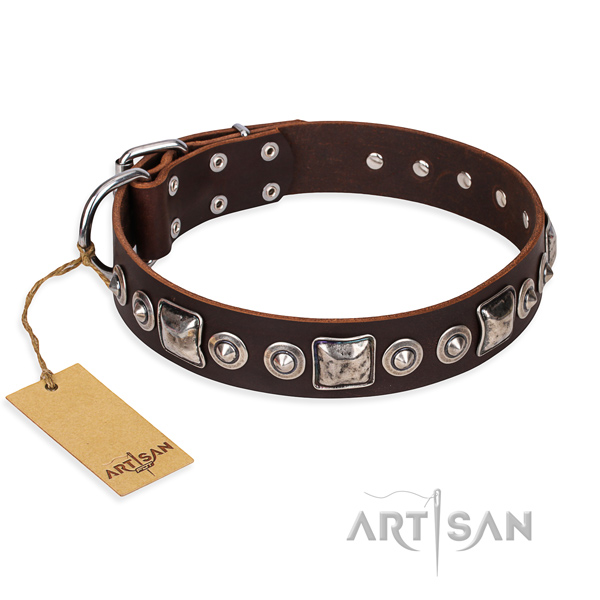 Genuine leather dog collar made of top rate material with rust-proof hardware