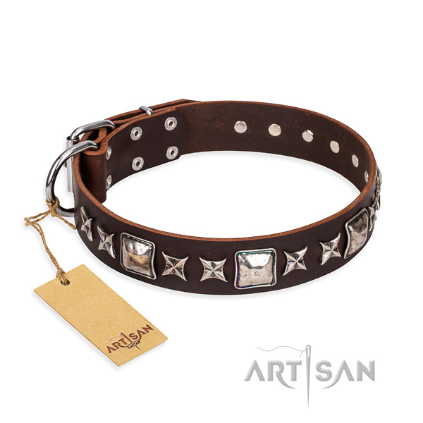 Comfy wearing dog collar of best quality genuine leather with studs