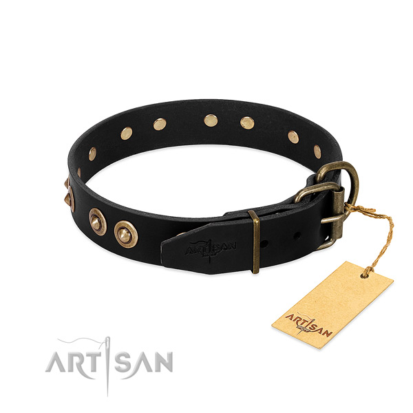 Reliable hardware on full grain leather dog collar for your four-legged friend