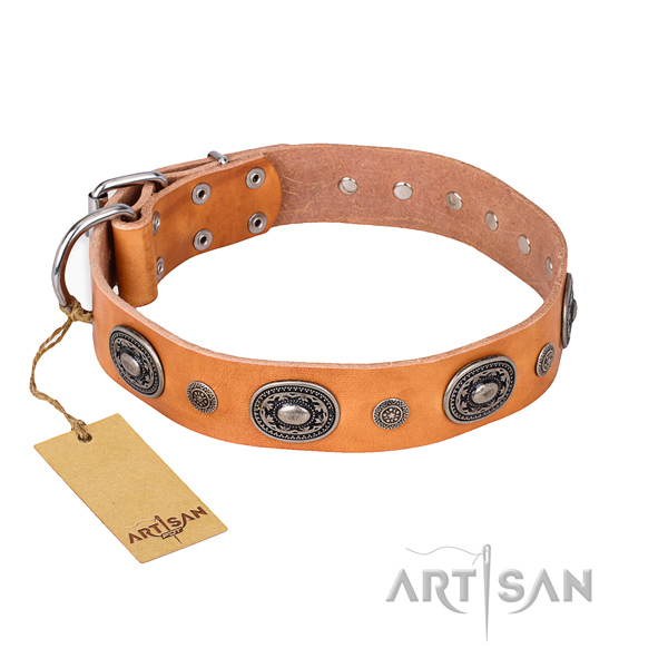 Quality full grain natural leather collar handcrafted for your dog