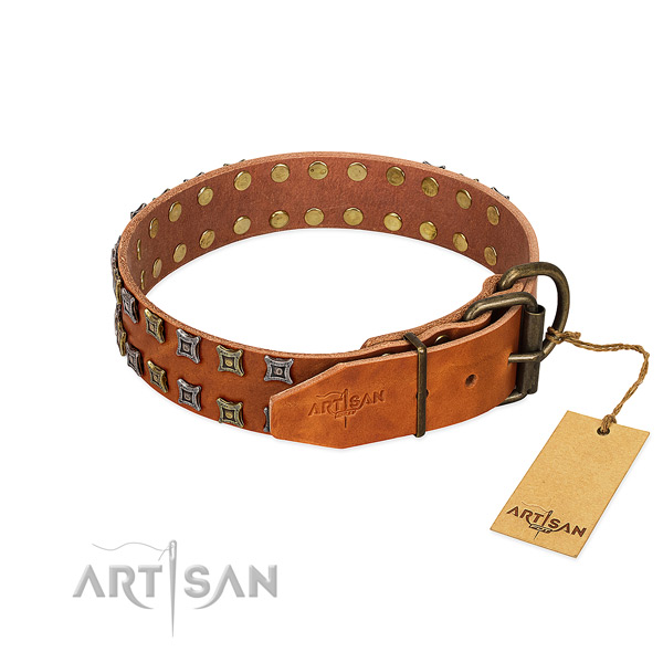 Gentle to touch full grain genuine leather dog collar made for your doggie