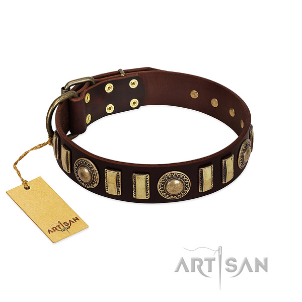 Soft genuine leather dog collar with reliable hardware
