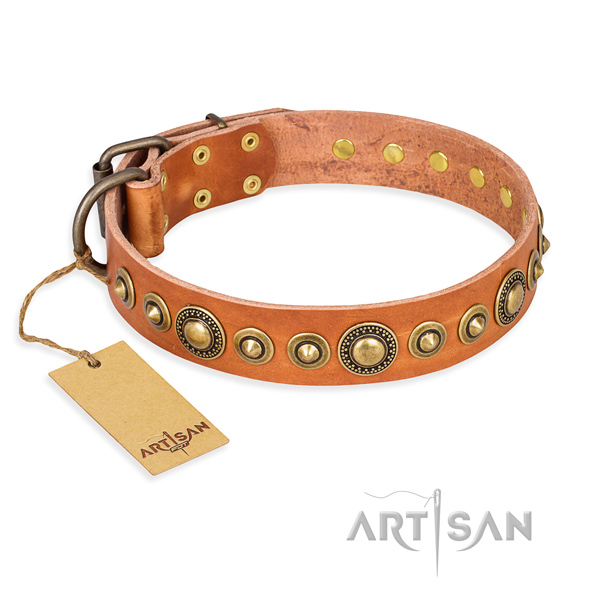 Strong full grain natural leather collar handcrafted for your four-legged friend