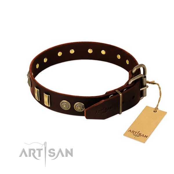 Durable decorations on genuine leather dog collar for your canine