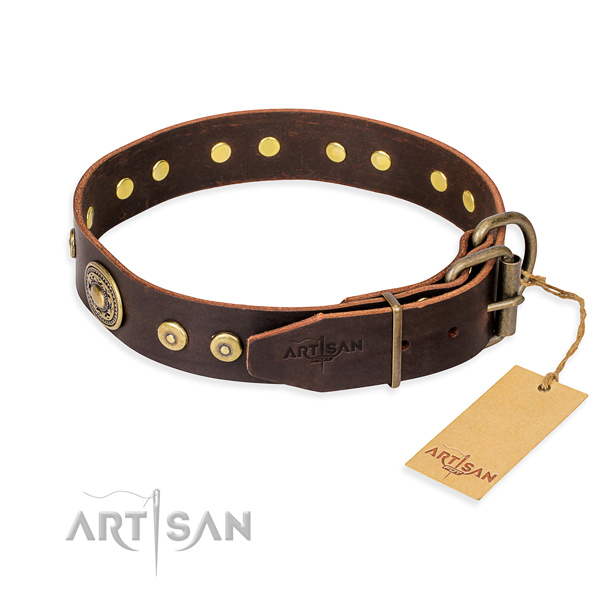 Full grain leather dog collar made of reliable material with durable studs