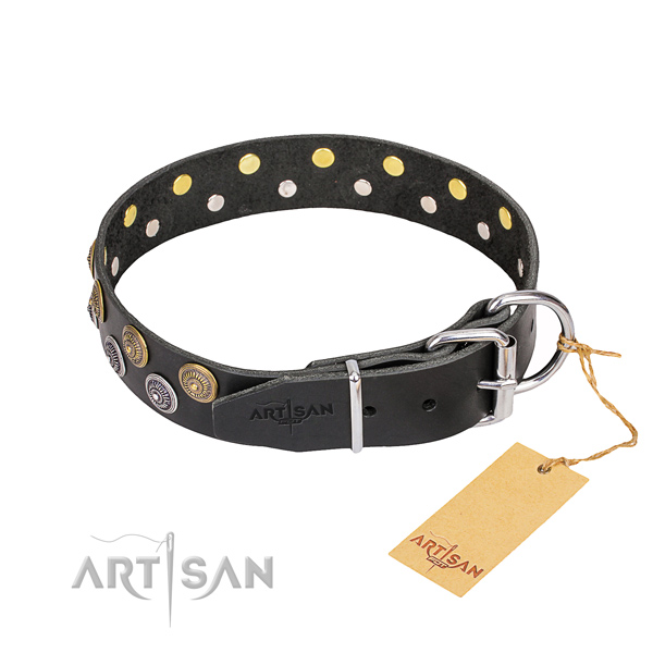 Comfy wearing studded dog collar of finest quality genuine leather