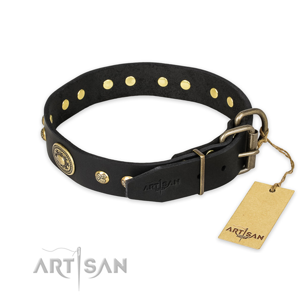 Strong buckle on full grain leather collar for basic training your pet