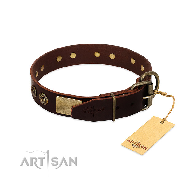 Corrosion proof fittings on genuine leather dog collar for your doggie