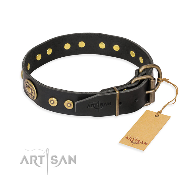 Full grain leather dog collar made of reliable material with corrosion proof studs