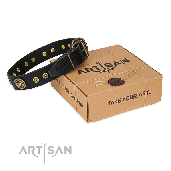 Genuine leather dog collar made of top rate material with rust resistant buckle