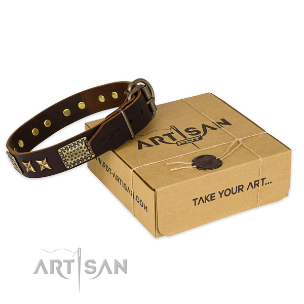 Durable buckle on natural genuine leather collar for your lovely canine
