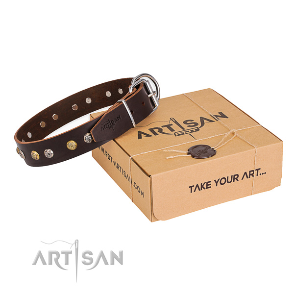 Soft to touch natural genuine leather dog collar crafted for easy wearing