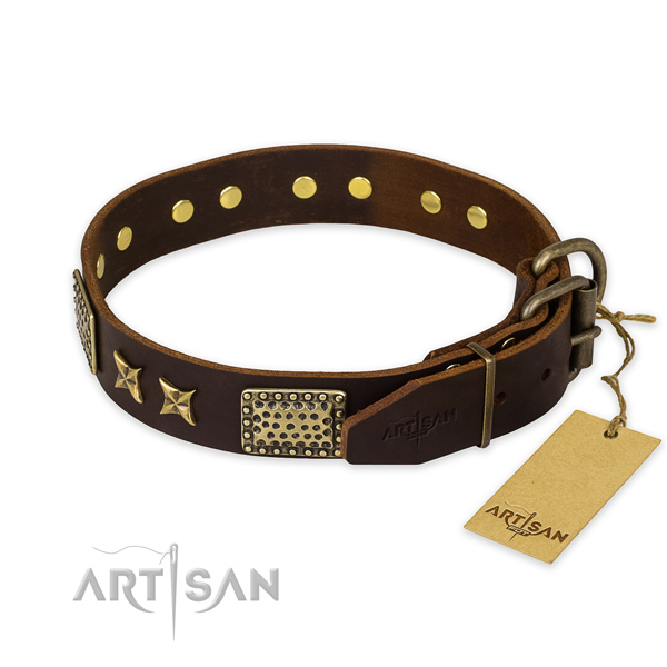 Strong hardware on full grain leather collar for your impressive canine