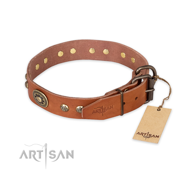 Rust-proof fittings on full grain genuine leather collar for basic training your four-legged friend