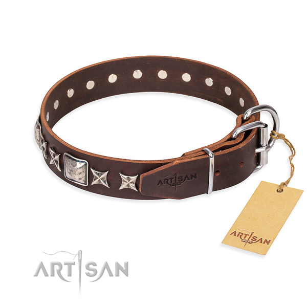 Strong decorated dog collar of leather