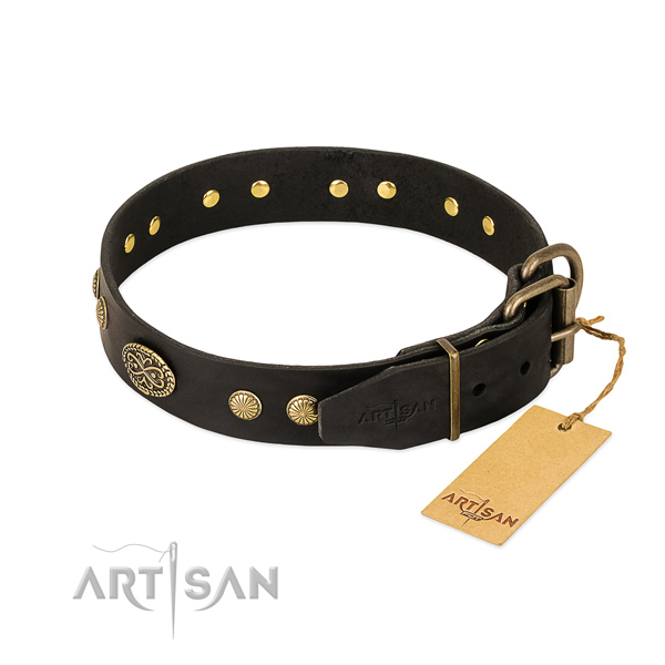 Durable decorations on natural leather dog collar for your pet