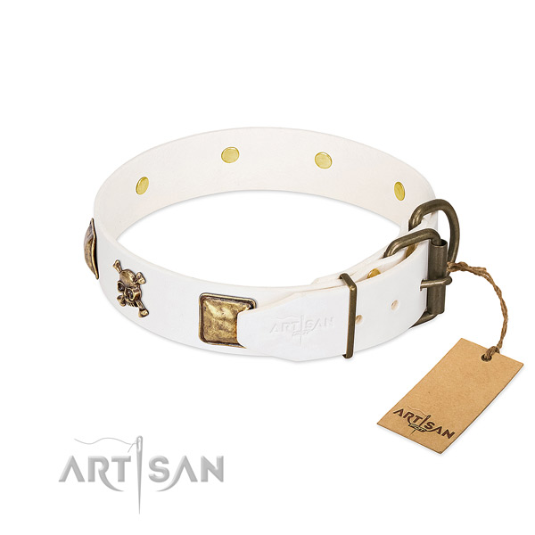 Daily walking natural leather dog collar with designer studs