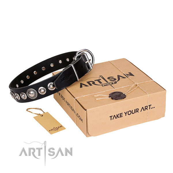 Strong natural leather dog collar