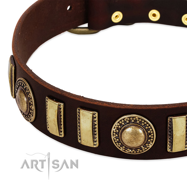 Best quality full grain natural leather dog collar with rust resistant fittings