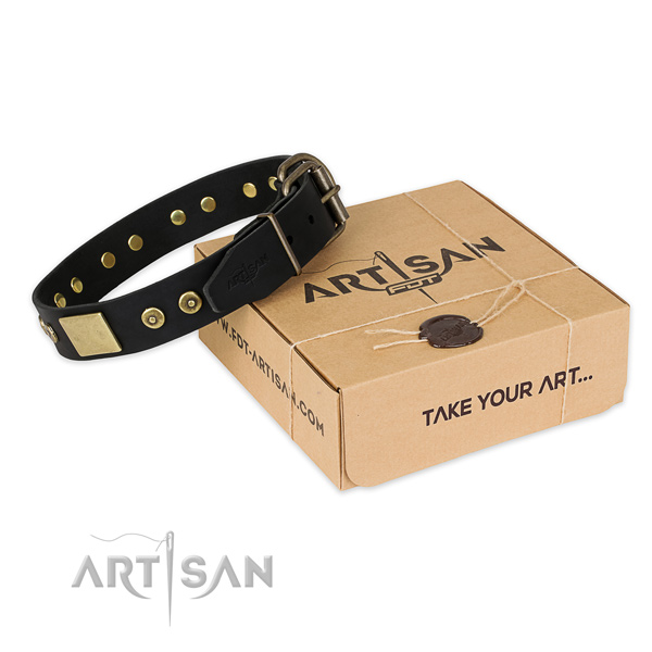 Reliable buckle on full grain genuine leather dog collar for comfortable wearing