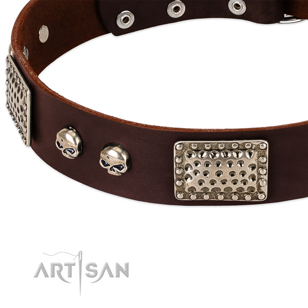Reliable hardware on full grain natural leather dog collar for your canine