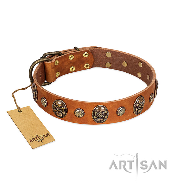 Perfect fit natural genuine leather dog collar for comfortable wearing