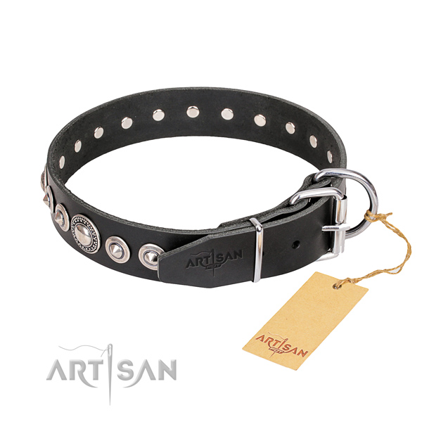 Top quality decorated dog collar of full grain leather
