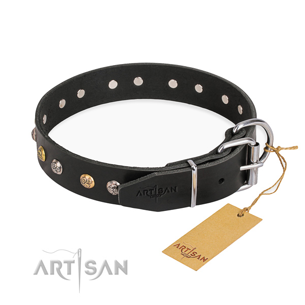 Flexible full grain genuine leather dog collar handcrafted for everyday walking