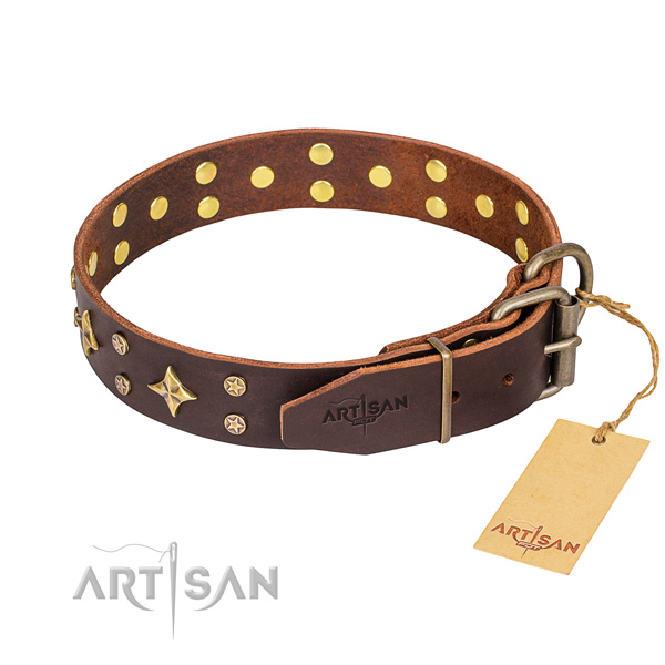 Daily walking embellished dog collar of fine quality full grain natural leather