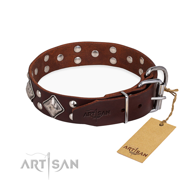 Full grain genuine leather dog collar with extraordinary durable embellishments