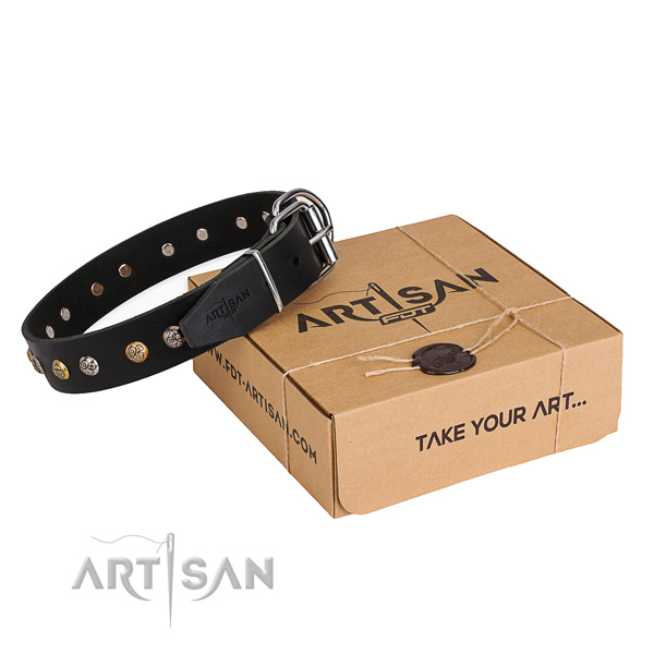 Reliable genuine leather dog collar created for daily use
