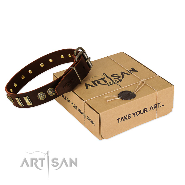 Durable fittings on full grain genuine leather dog collar for your four-legged friend