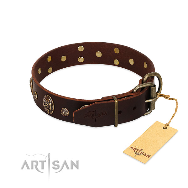 Corrosion proof decorations on genuine leather dog collar for your dog