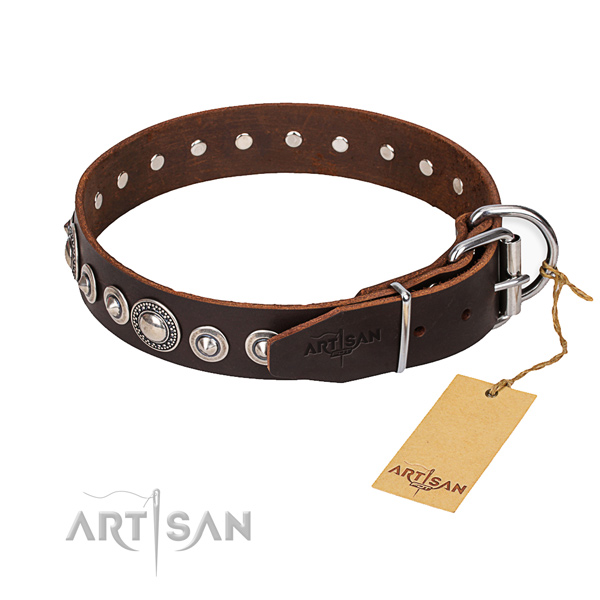 Full grain leather dog collar made of flexible material with durable hardware