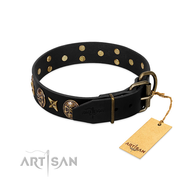 Rust resistant studs on full grain natural leather dog collar for your four-legged friend
