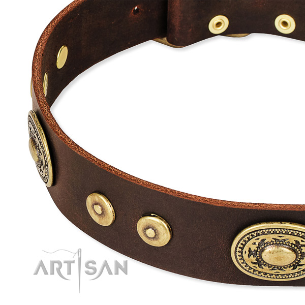 Studded dog collar made of soft to touch natural genuine leather