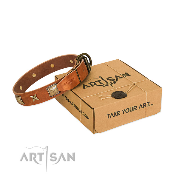 Trendy full grain genuine leather collar for your stylish doggie