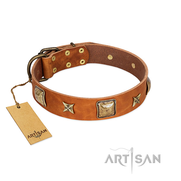 Stylish natural genuine leather collar for your doggie