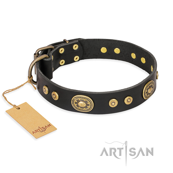Comfortable wearing decorated dog collar of top quality full grain leather