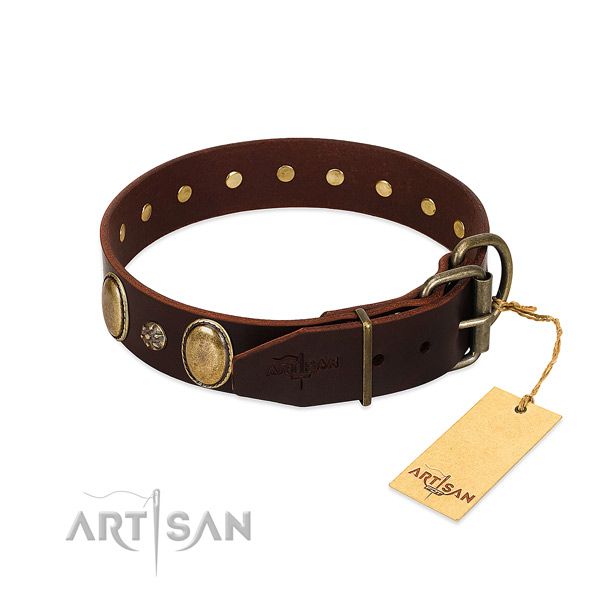 Comfortable wearing reliable leather dog collar
