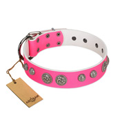 "Silver Drops" Designer Handmade FDT Artisan Pink Leather Bullmastiff Collar  "Silver Drops" Designer Handmade FDT Artisan Pink Leather Bullmastiff Collar
