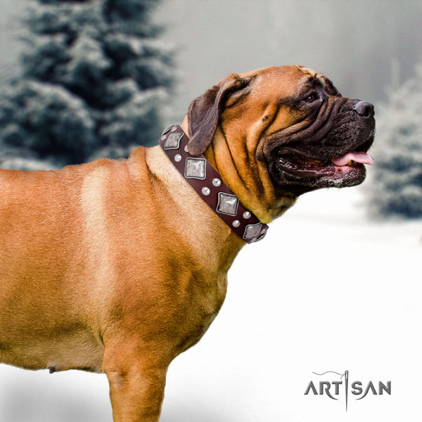 Bullmastiff embellished leather dog collar for your handsome pet