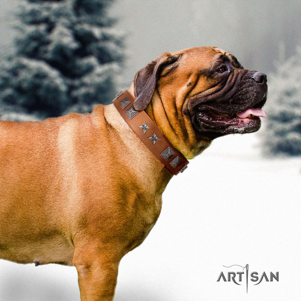 Bullmastiff comfortable genuine leather collar with studs for your pet