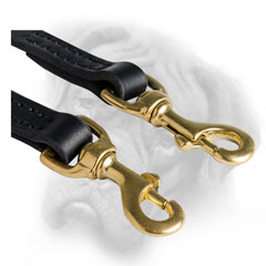 Leather Bullmastiff coupler leash with brass snap hook
