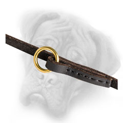 Leather Bullmastiff leash with brass O-ring